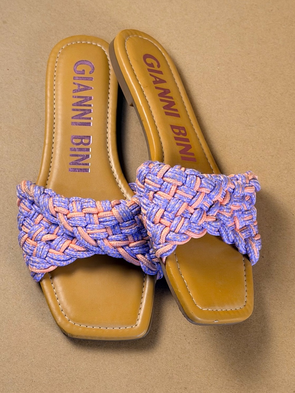 Gianni Bini Lavender & Peach Braided Slide Sandals with Tan Footbed